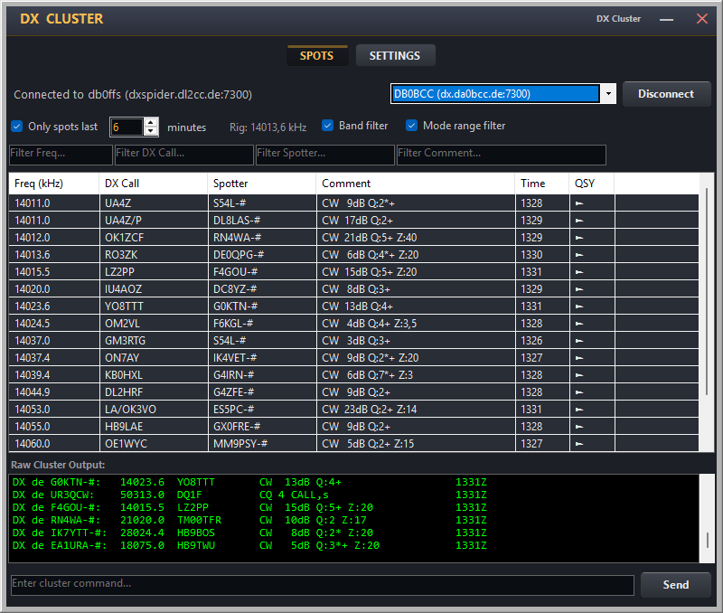 DX Cluster window