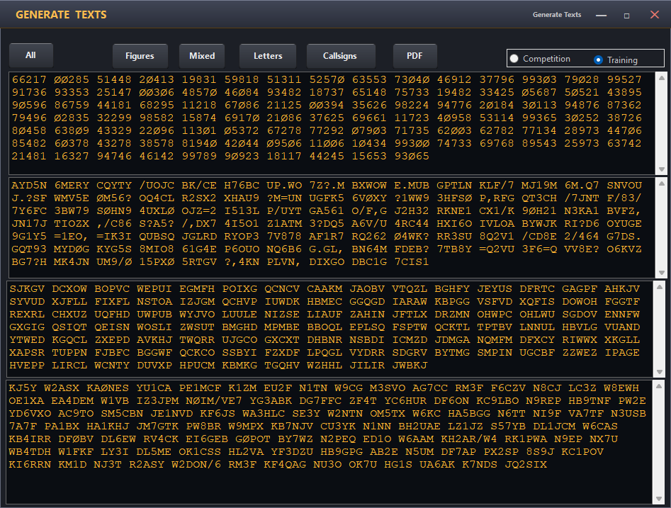 Generate Texts window
