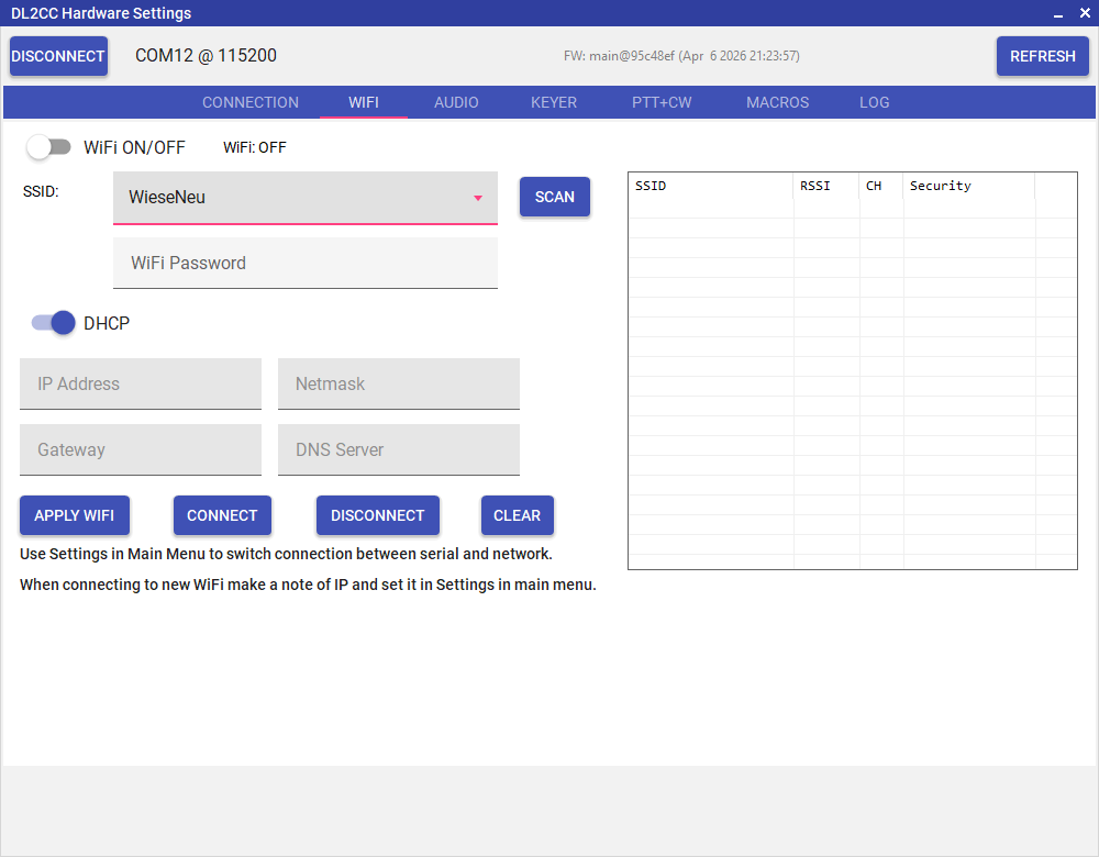Hardware
              Settings WiFi tab