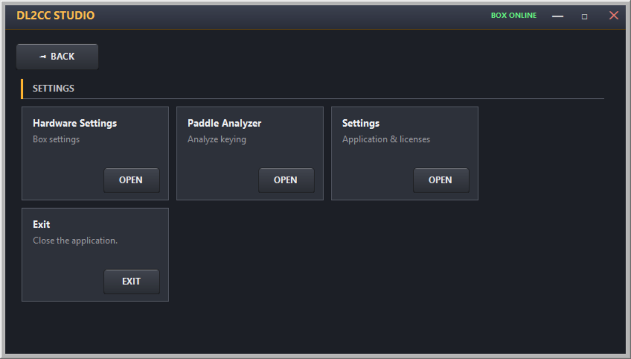 Settings menu