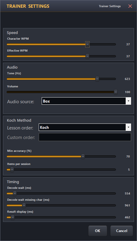 Trainer settings