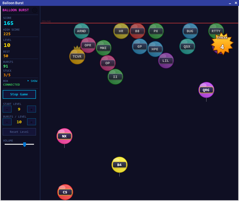 Balloon Burst word mode