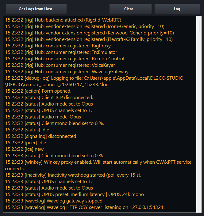 Log tab switched to the verbose debug view