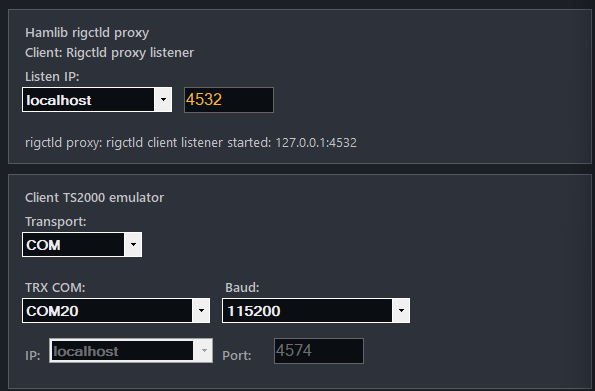 Client settings — Client RIG CAT card