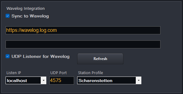 Client settings — Wavelog Integration card