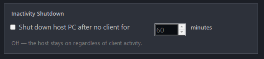Host settings — Inactivity Shutdown