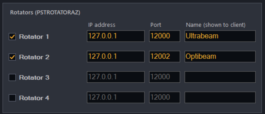 Host settings — Rotators card