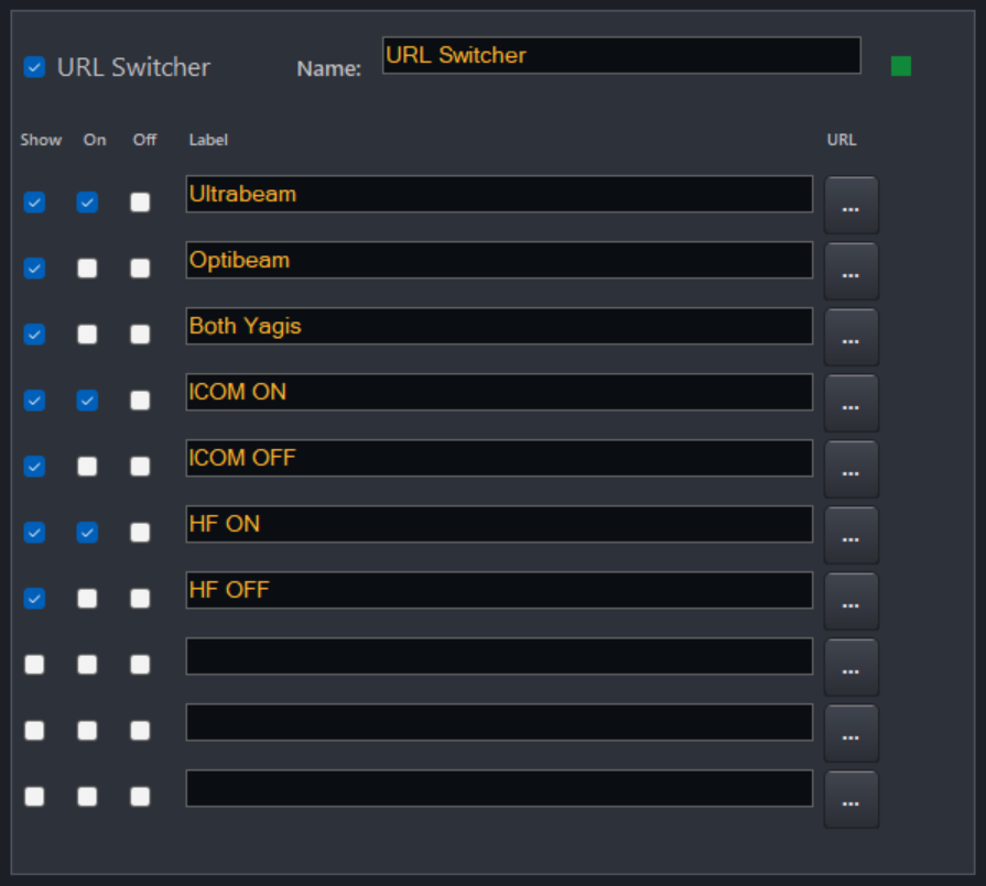 OpenShack URL Switcher settings for station equipment