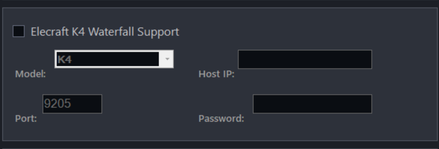 Host-Einstellungen — Karte Elecraft K4 Waterfall Support