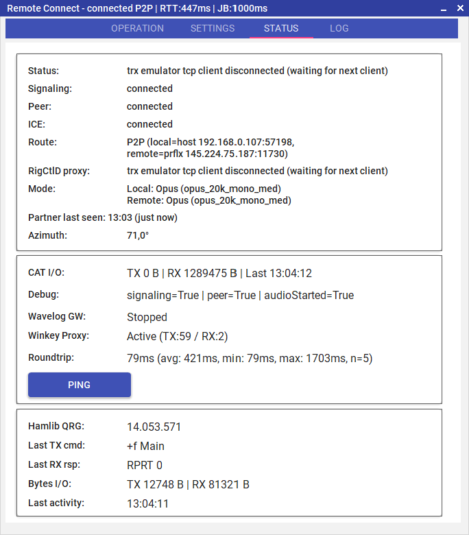 Remote Station status panel