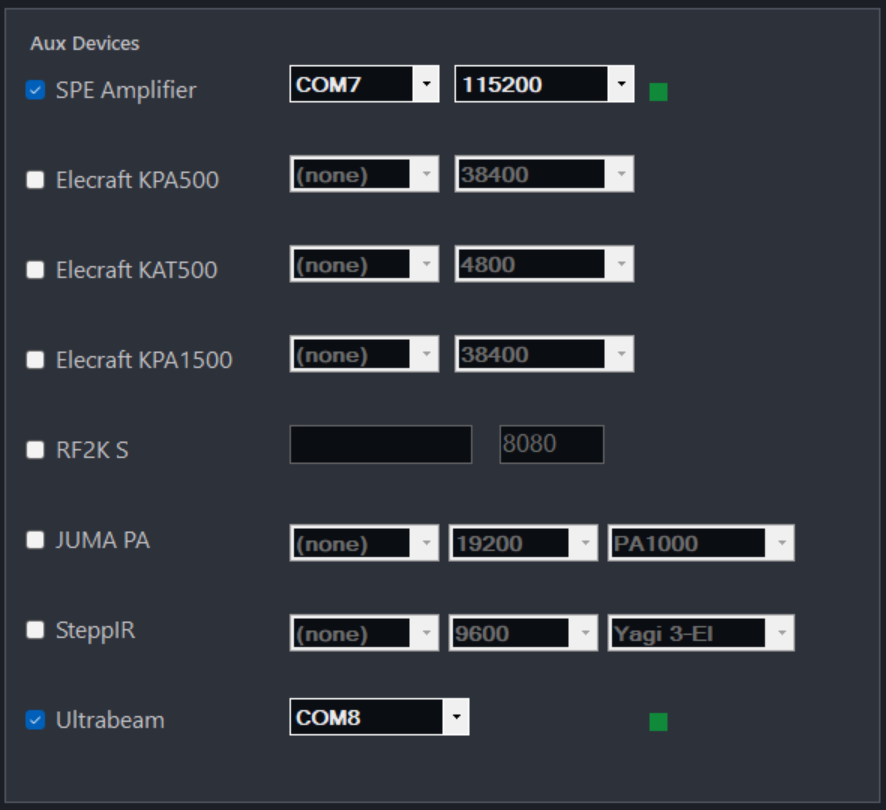 Host settings — Aux Devices cards