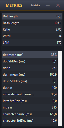 TX Decoder metrics button