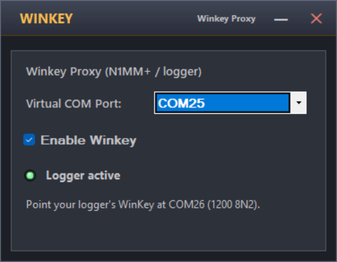 TX-Decoder mit geöffnetem Winkey-Proxy-Fenster